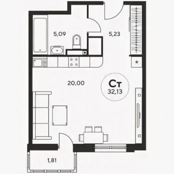 Продается 1-комнатная квартира, 32 м²