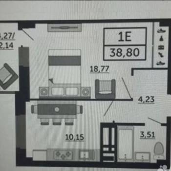 Продается 1-комнатная квартира, 39,3 м²