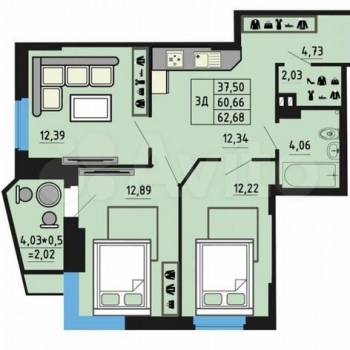 Продается 3-х комнатная квартира, 62,7 м²