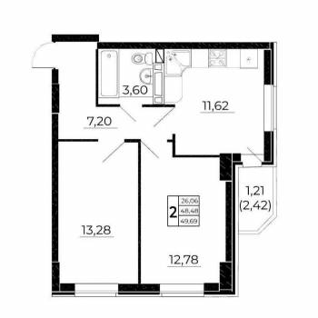 Продается 2-х комнатная квартира, 48,4 м²