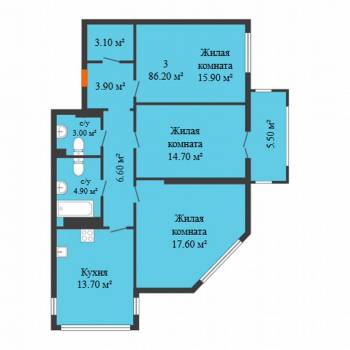Сдается Многокомнатная квартира, 86,3 м²