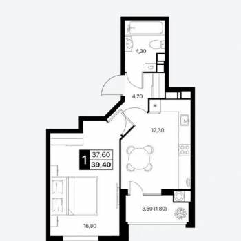 Продается 1-комнатная квартира, 39,4 м²