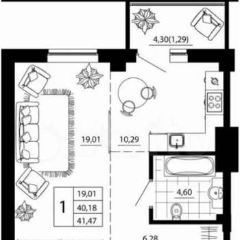 Продается 1-комнатная квартира, 40 м²