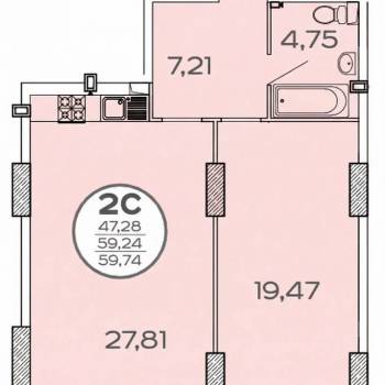 Продается 2-х комнатная квартира, 60 м²