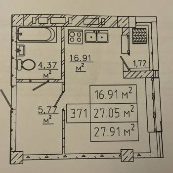 Продается 1-комнатная квартира, 26,3 м²
