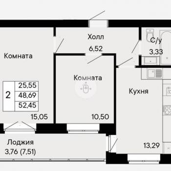 Продается 2-х комнатная квартира, 52,5 м²