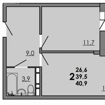 Продается 1-комнатная квартира, 40,9 м²