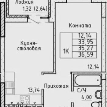 Продается 1-комнатная квартира, 34 м²