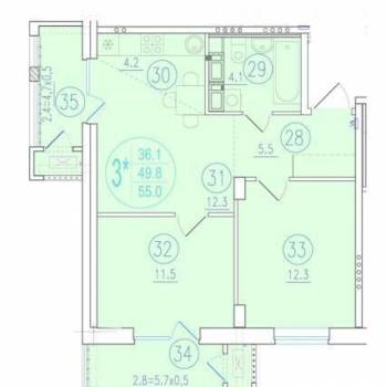 Продается 3-х комнатная квартира, 55 м²