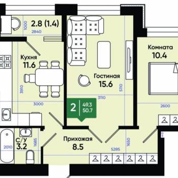 Продается 2-х комнатная квартира, 51 м²