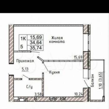 Продается 1-комнатная квартира, 36 м²