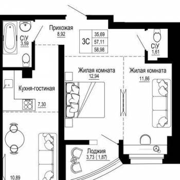 Продается 3-х комнатная квартира, 57,5 м²