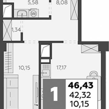 Продается 1-комнатная квартира, 42,3 м²