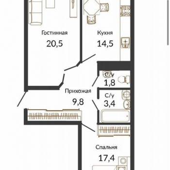 Продается 2-х комнатная квартира, 71 м²