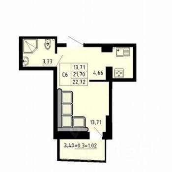 Продается 1-комнатная квартира, 23 м²