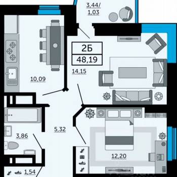 Продается 2-х комнатная квартира, 48,5 м²