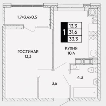 Продается 1-комнатная квартира, 33,6 м²