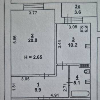 Продается 1-комнатная квартира, 46 м²