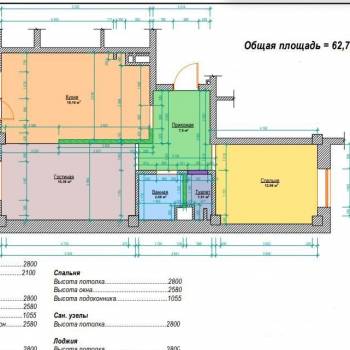 Продается 2-х комнатная квартира, 62,7 м²