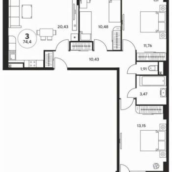 Продается 3-х комнатная квартира, 77 м²