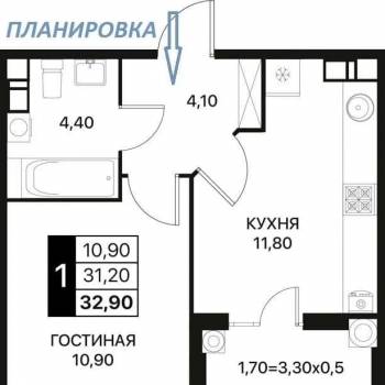 Продается 1-комнатная квартира, 31 м²