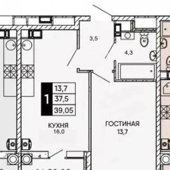 Продается 1-комнатная квартира, 37,5 м²