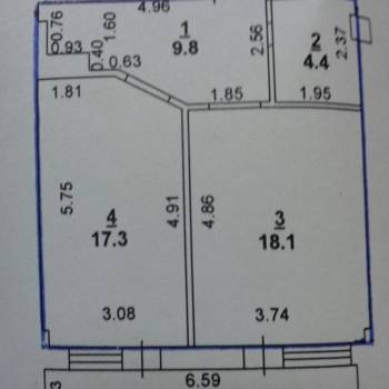 Продается 1-комнатная квартира, 49,6 м²