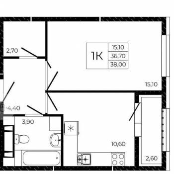 Продается 1-комнатная квартира, 38 м²