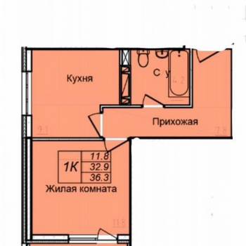 Сдается 1-комнатная квартира, 36,3 м²