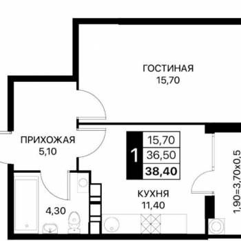 Сдается 1-комнатная квартира, 38,4 м²