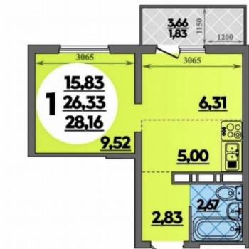 Продается 1-комнатная квартира, 26,7 м²