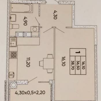 Продается 1-комнатная квартира, 36,7 м²