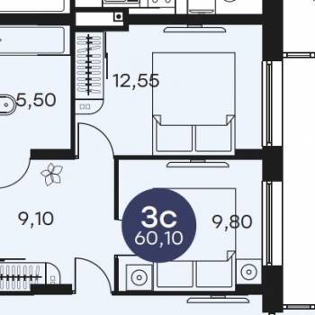 Продается 3-х комнатная квартира, 60,1 м²