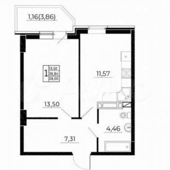 Продается 1-комнатная квартира, 36 м²