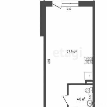 Продается 1-комнатная квартира, 28 м²