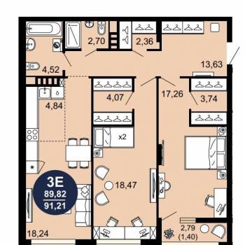 Продается 3-х комнатная квартира, 91 м²