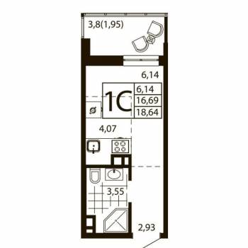 Продается 1-комнатная квартира, 18,2 м²