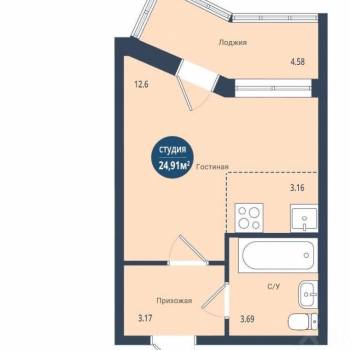 Продается 1-комнатная квартира, 25 м²