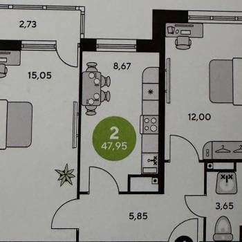 Сдается 2-х комнатная квартира, 45,1 м²