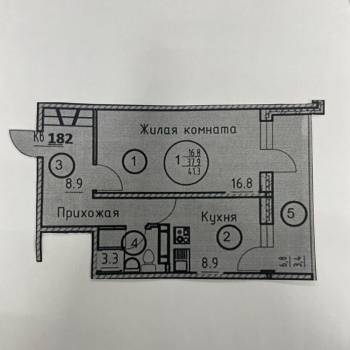 Продается 1-комнатная квартира, 37,7 м²