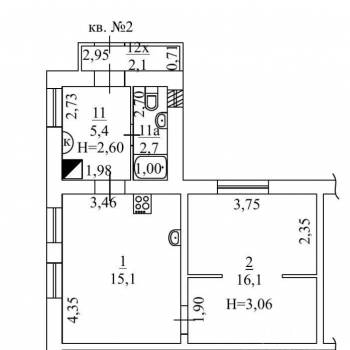 Продается 2-х комнатная квартира, 43,3 м²