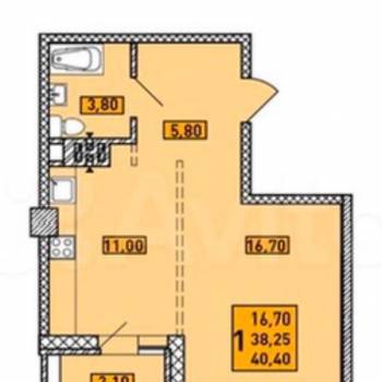 Продается 1-комнатная квартира, 40,4 м²