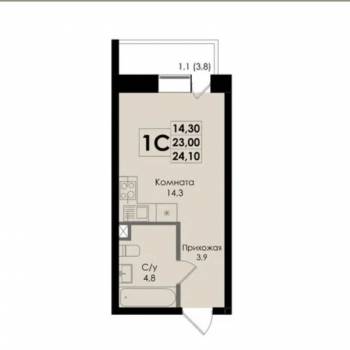 Продается 1-комнатная квартира, 23,4 м²