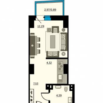 Продается 1-комнатная квартира, 29,5 м²