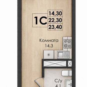 Продается 1-комнатная квартира, 23,4 м²