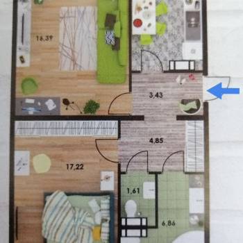 Продается 2-х комнатная квартира, 64 м²
