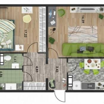 Продается 2-х комнатная квартира, 64 м²