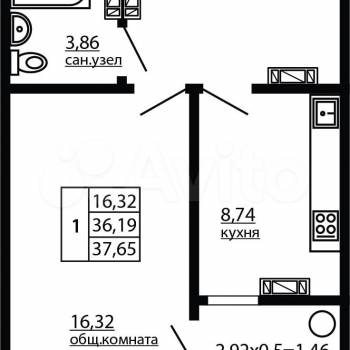 Продается 1-комнатная квартира, 39,1 м²