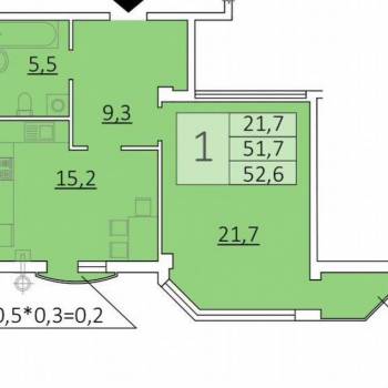 Продается 1-комнатная квартира, 52,6 м²