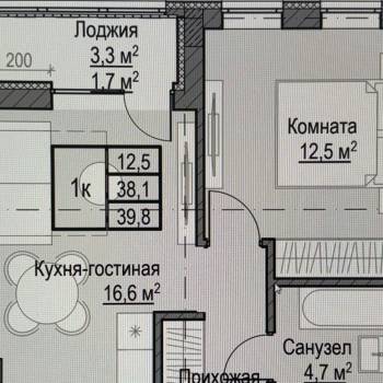 Продается 1-комнатная квартира, 39,8 м²